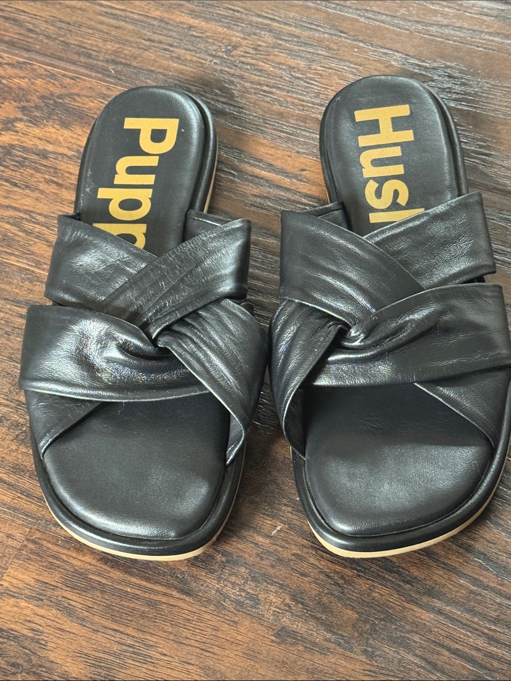Hush Puppies Women's Black Knotted Crossover Slide Sandals